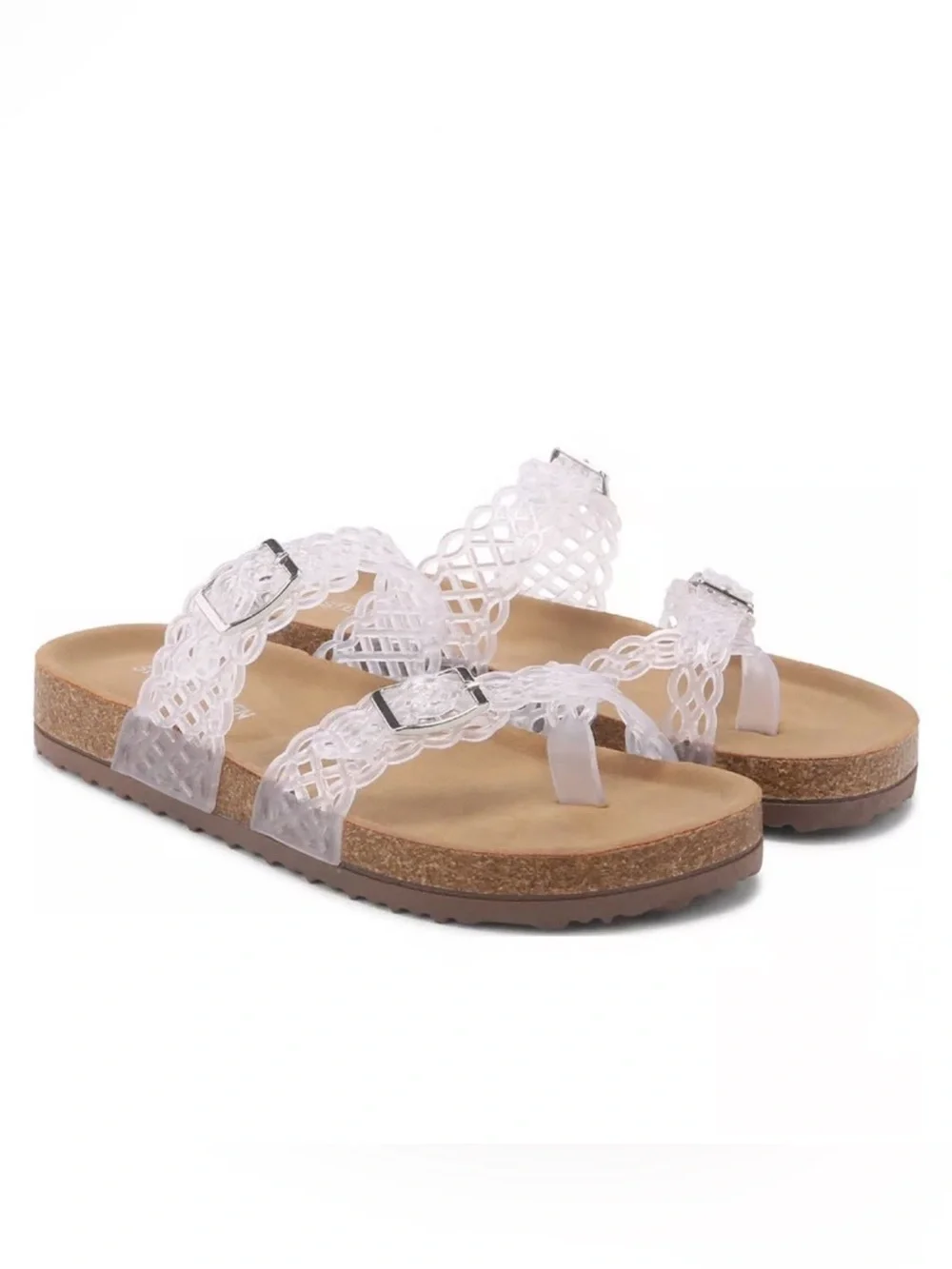 *new* Steve Madden Clear Braided Strap Cork-Style Footbed Sandals
